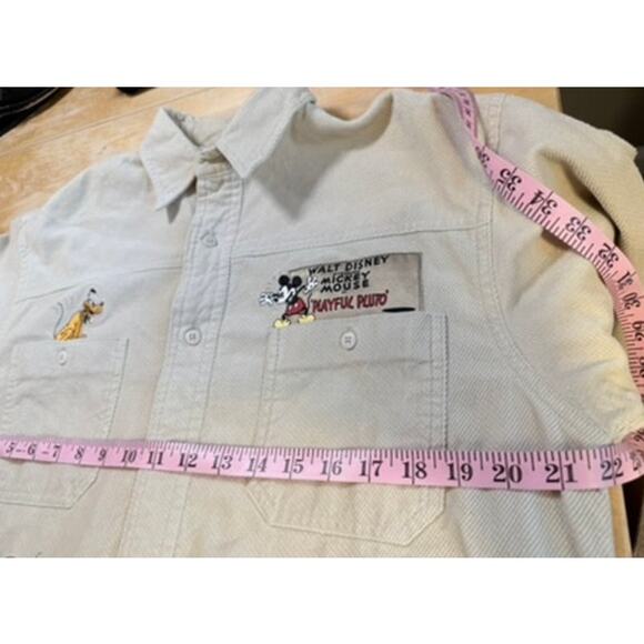 VTG Disney Store Mickey Mouse Playful Pluto Corduroy Shirt Sz S Oversized Cream - Picture 5 of 11